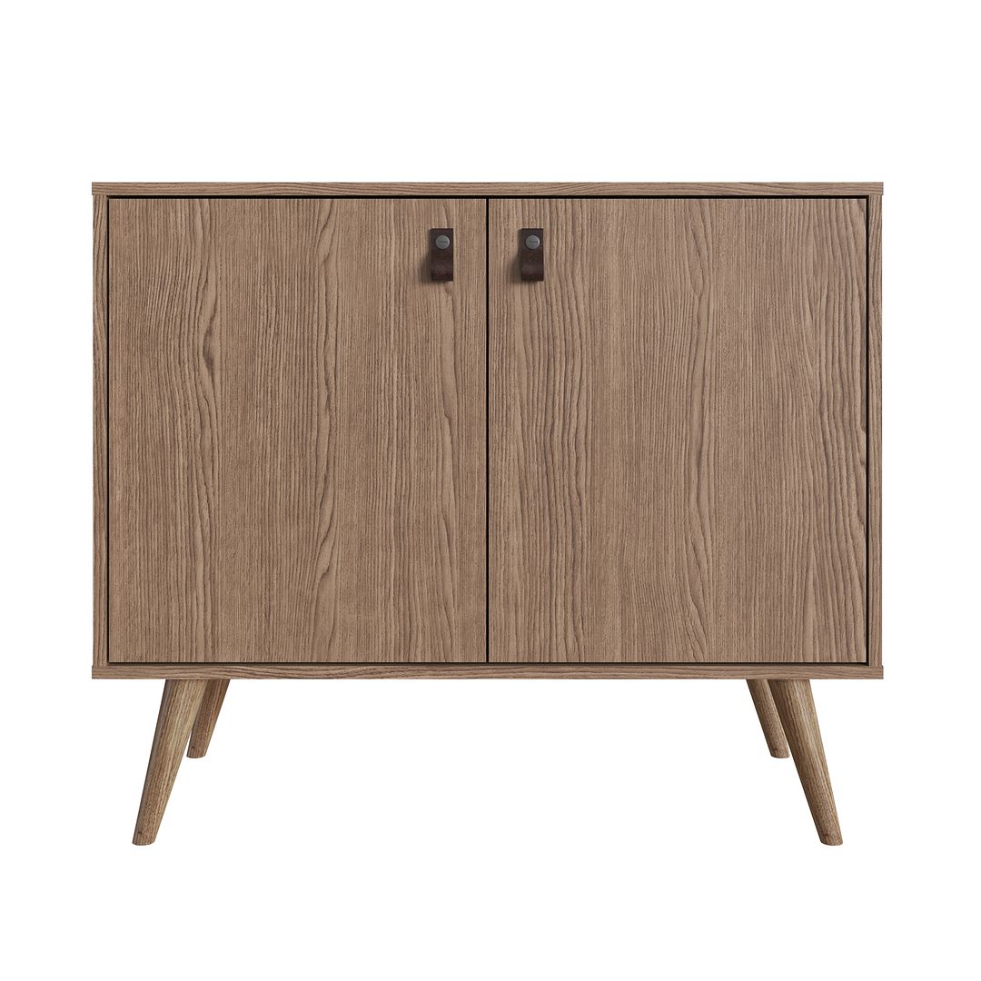 Manhattan Comfort Amber Accent Cabinet With Faux Leather Handles In Nature