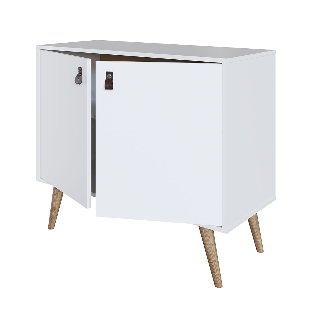 Manhattan Comfort Amber Accent Cabinet With Faux Leather Handles In White