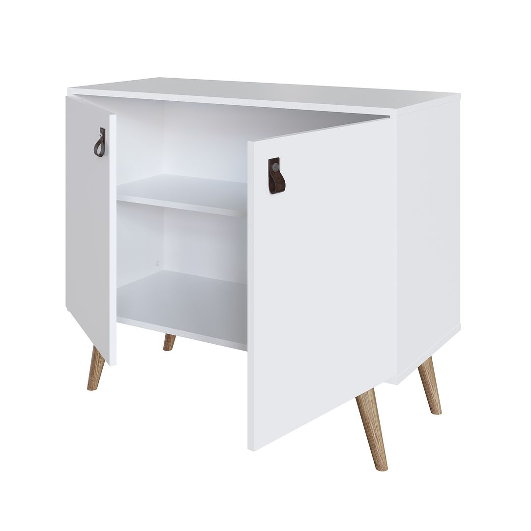 Manhattan Comfort Amber Accent Cabinet With Faux Leather Handles In White