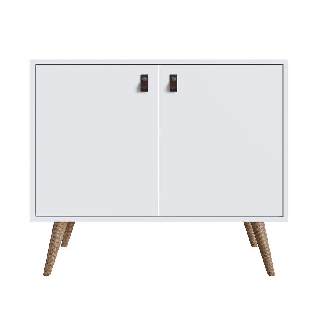 Manhattan Comfort Amber Accent Cabinet With Faux Leather Handles In White