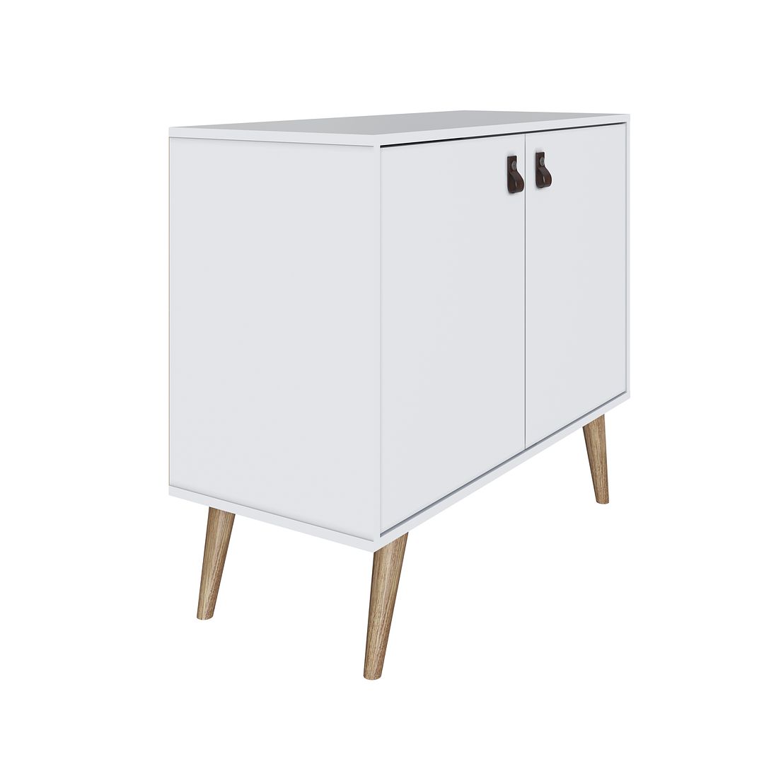 Manhattan Comfort Amber Accent Cabinet With Faux Leather Handles In White