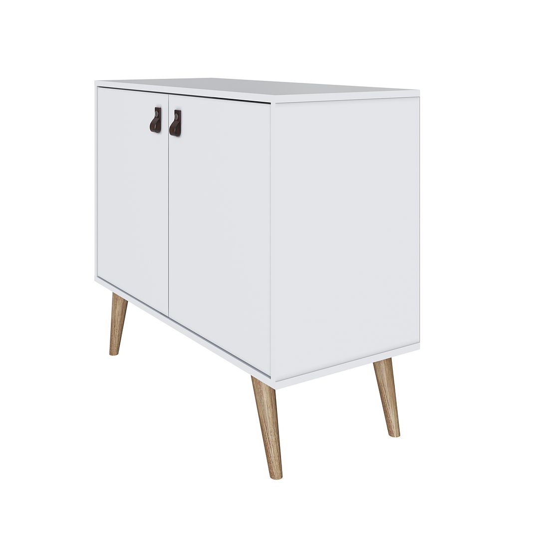 Manhattan Comfort Amber Accent Cabinet With Faux Leather Handles In White
