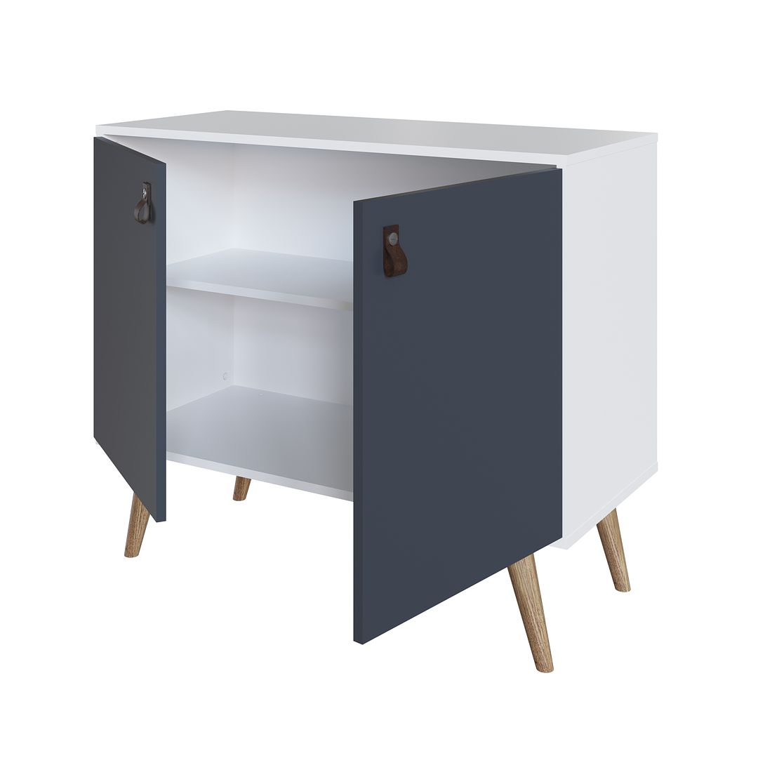 Manhattan Comfort Amber Accent Cabinet With Faux Leather Handles In White & Blue