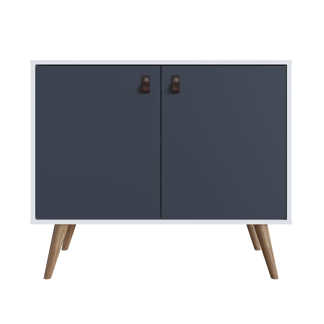 Manhattan Comfort Amber Accent Cabinet With Faux Leather Handles In White & Blue