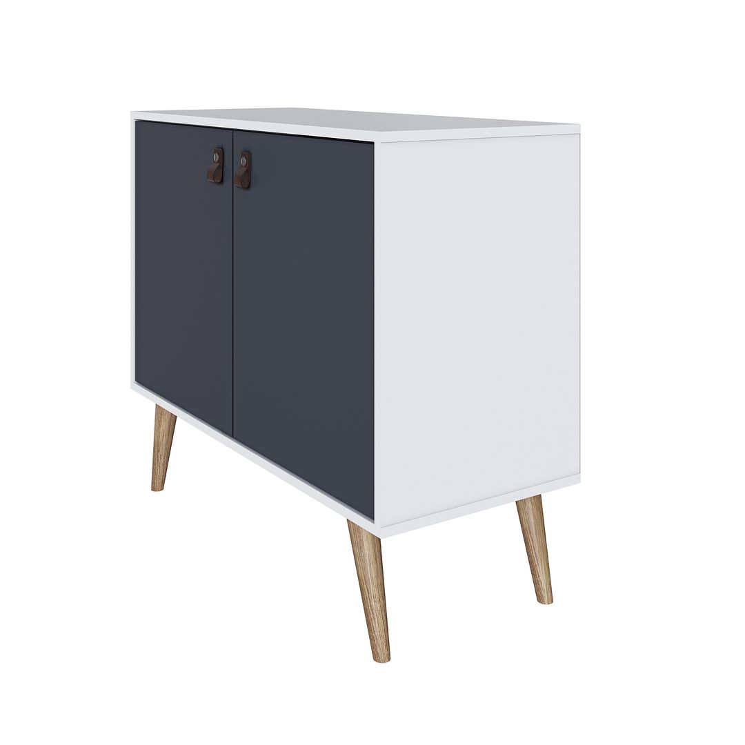 Manhattan Comfort Amber Accent Cabinet With Faux Leather Handles In White & Blue