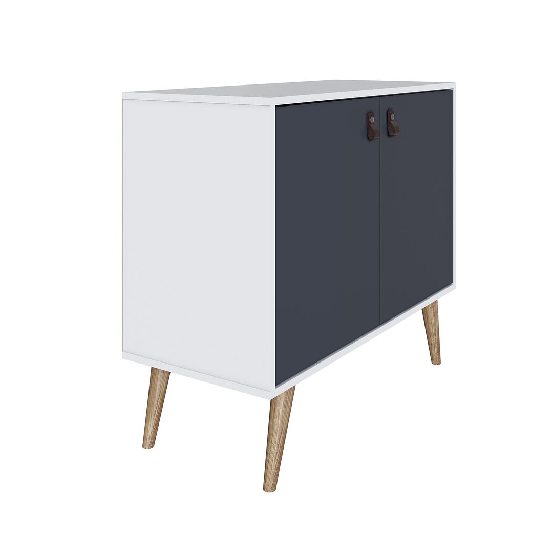 Manhattan Comfort Amber Accent Cabinet With Faux Leather Handles In White & Blue