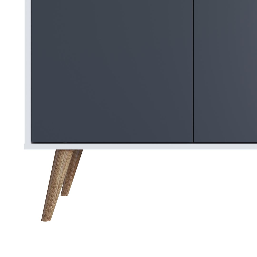 Manhattan Comfort Amber Accent Cabinet With Faux Leather Handles In White & Blue