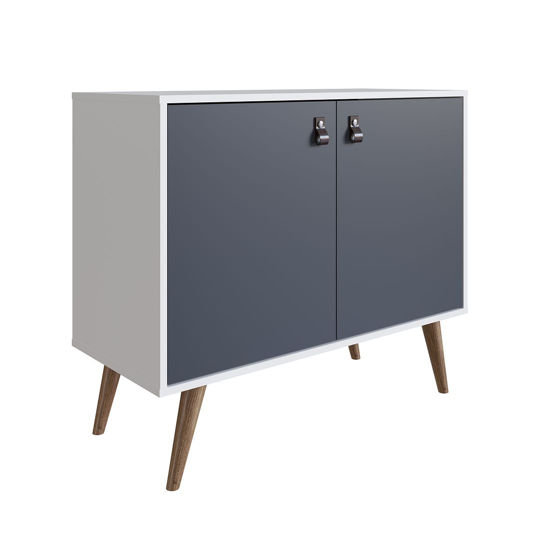 Manhattan Comfort Amber Accent Cabinet With Faux Leather Handles In White & Blue