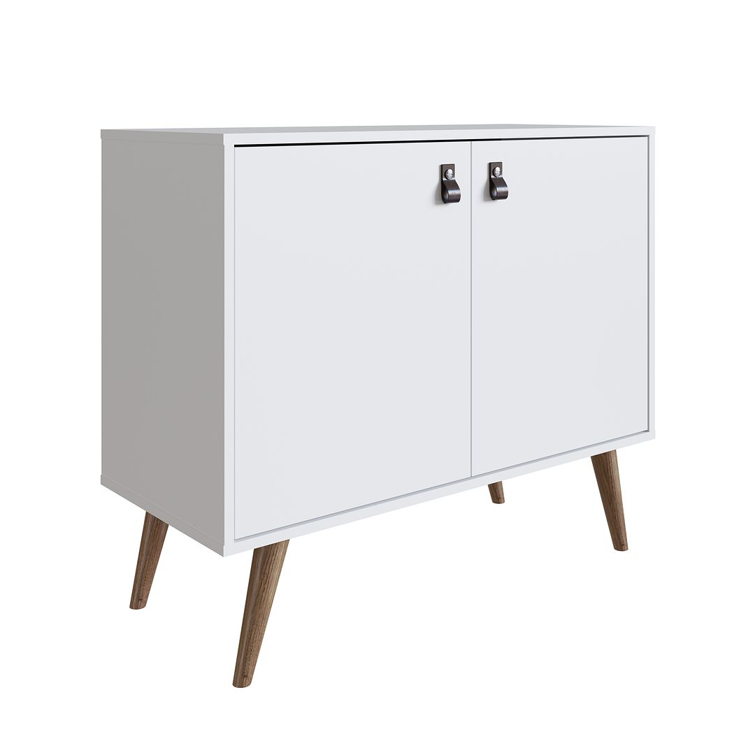 Manhattan Comfort Amber Accent Cabinet With Faux Leather Handles In White