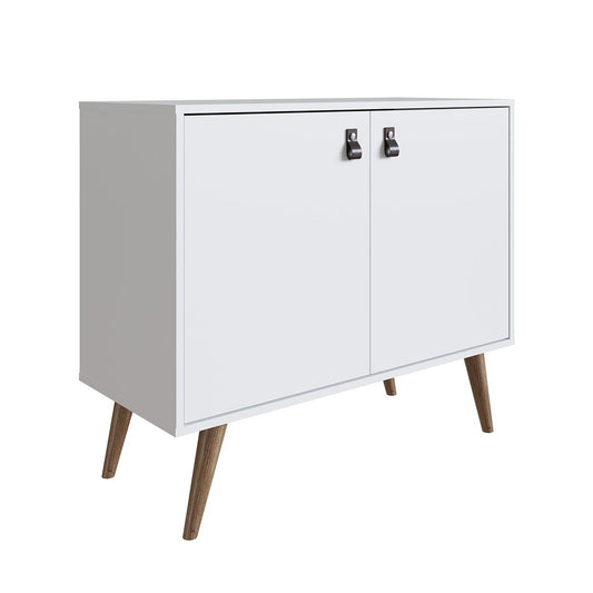 Manhattan Comfort Amber Accent Cabinet With Faux Leather Handles In White