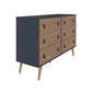 Manhattan Comfort Amber Double Dresser With Faux Leather Handles In Blue & Nature