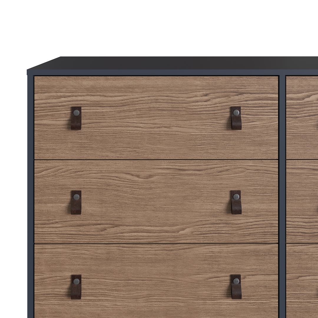 Manhattan Comfort Amber Double Dresser With Faux Leather Handles In Blue & Nature