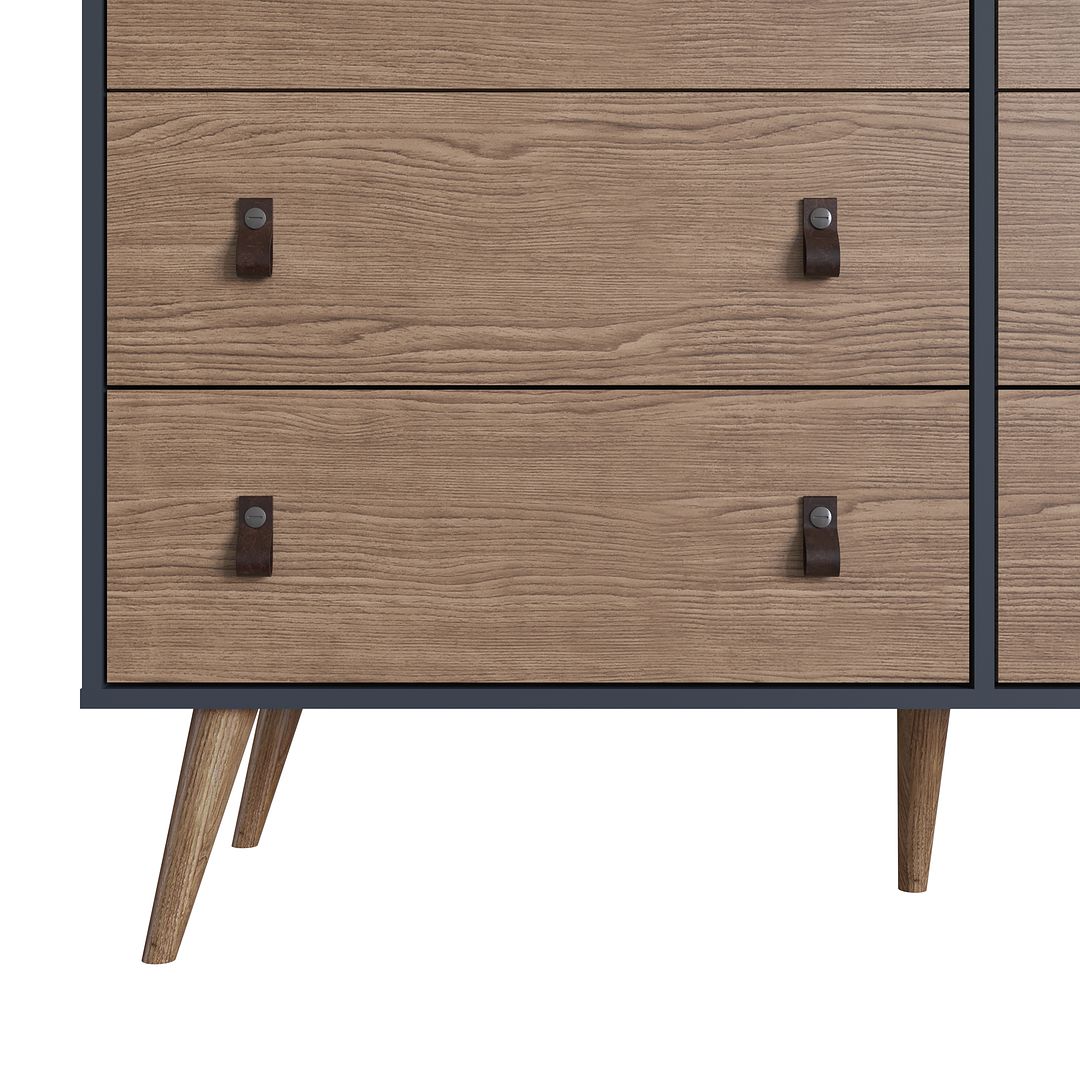 Manhattan Comfort Amber Double Dresser With Faux Leather Handles In Blue & Nature