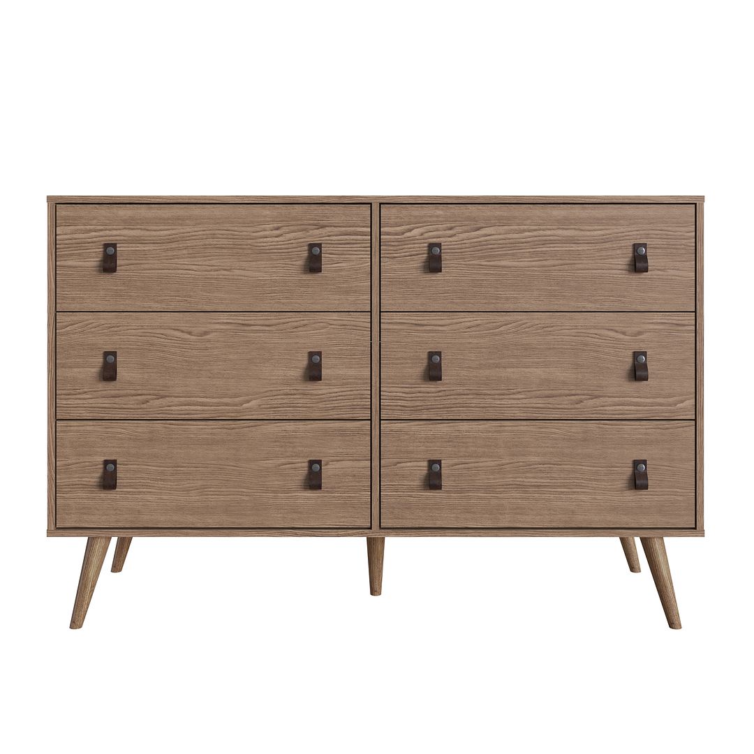 Manhattan Comfort Amber Double Dresser With Faux Leather Handles In Nature