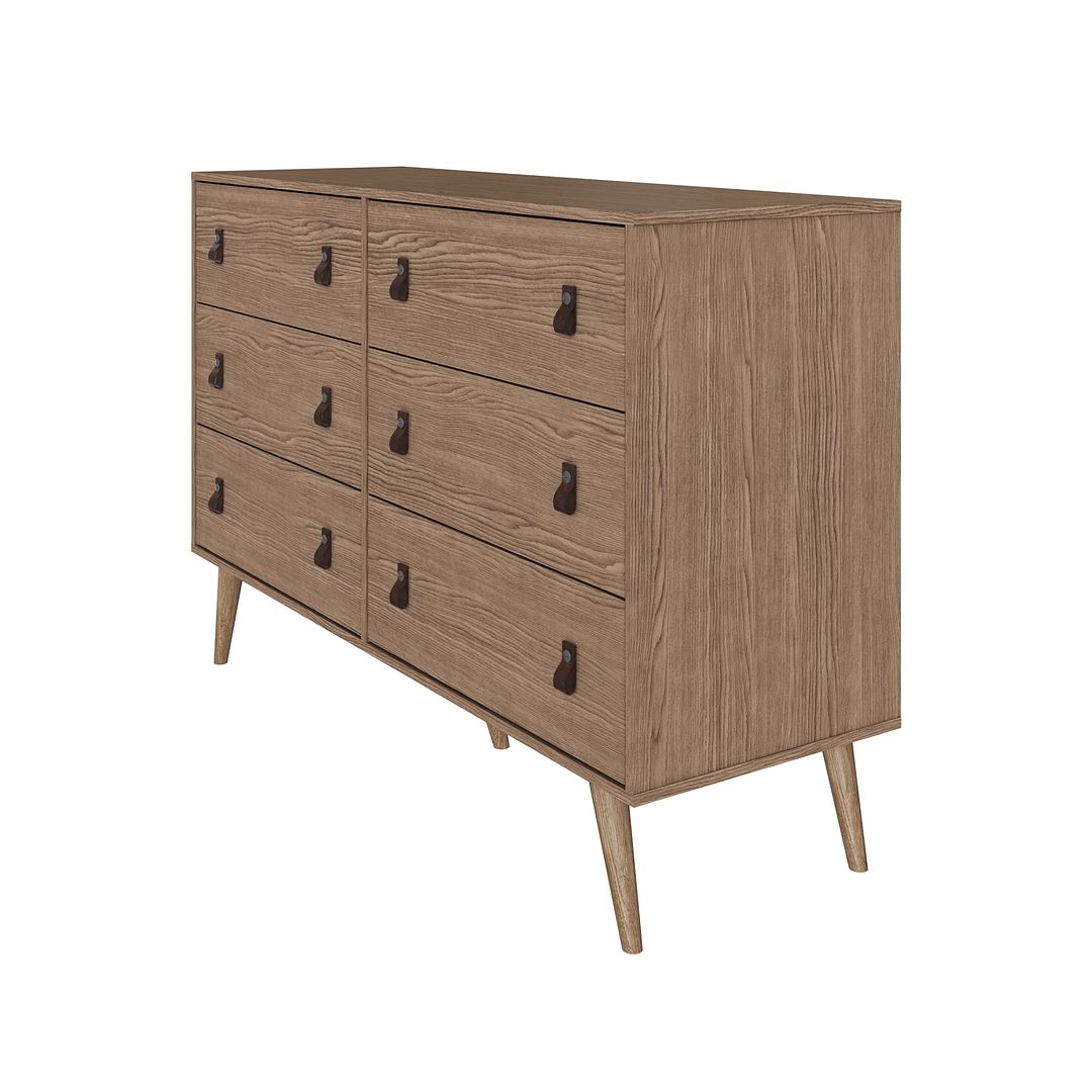 Manhattan Comfort Amber Double Dresser With Faux Leather Handles In Nature