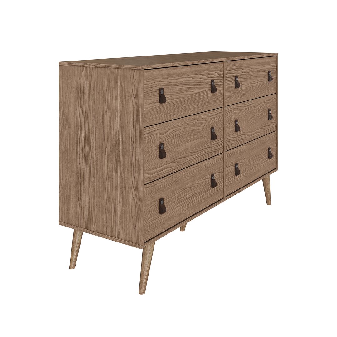 Manhattan Comfort Amber Double Dresser With Faux Leather Handles In Nature