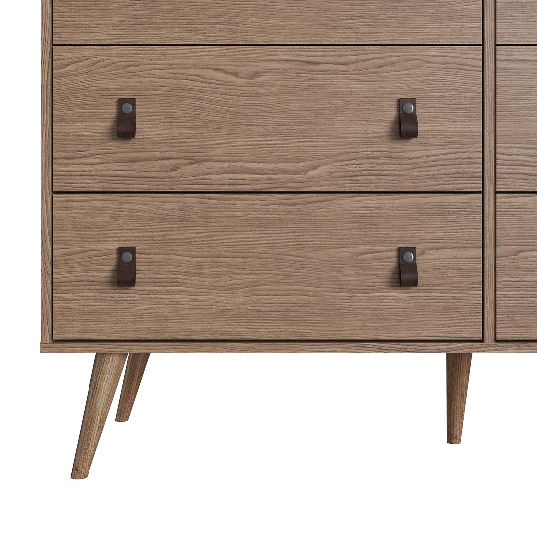 Manhattan Comfort Amber Double Dresser With Faux Leather Handles In Nature