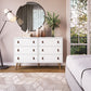 Manhattan Comfort Amber Double Dresser With Faux Leather Handles In White