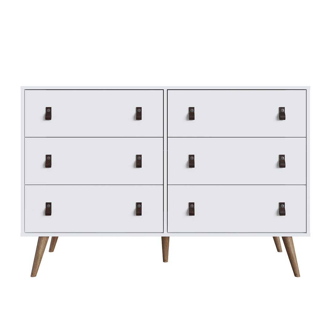 Manhattan Comfort Amber Double Dresser With Faux Leather Handles In Wh –  Kitchen Oasis