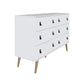 Manhattan Comfort Amber Double Dresser With Faux Leather Handles In White