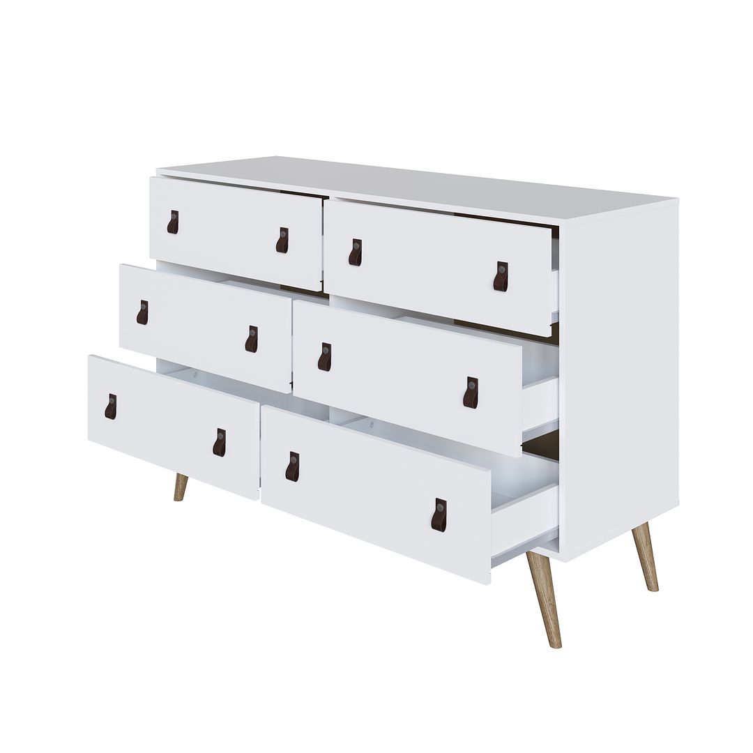 Manhattan Comfort Amber Double Dresser With Faux Leather Handles In White