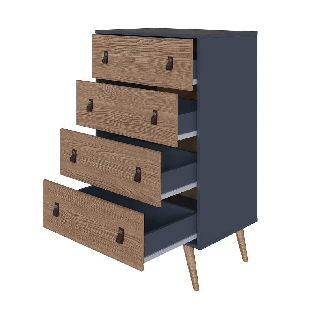 Manhattan Comfort Amber Matte Blue & Nature Double Wide & Tall Cabinet In A Set Of 2