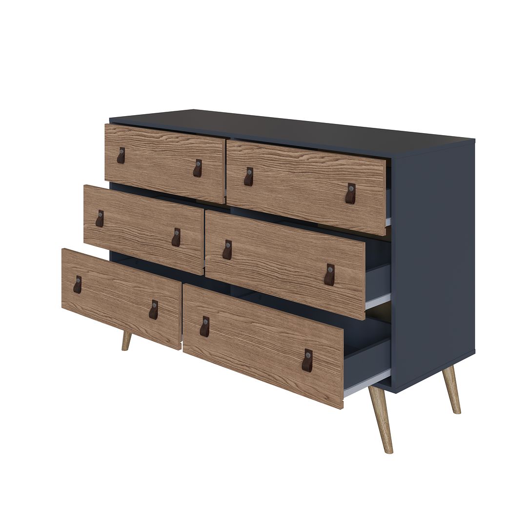 Manhattan Comfort Amber Matte Blue & Nature Double Wide & Tall Cabinet In A Set Of 2