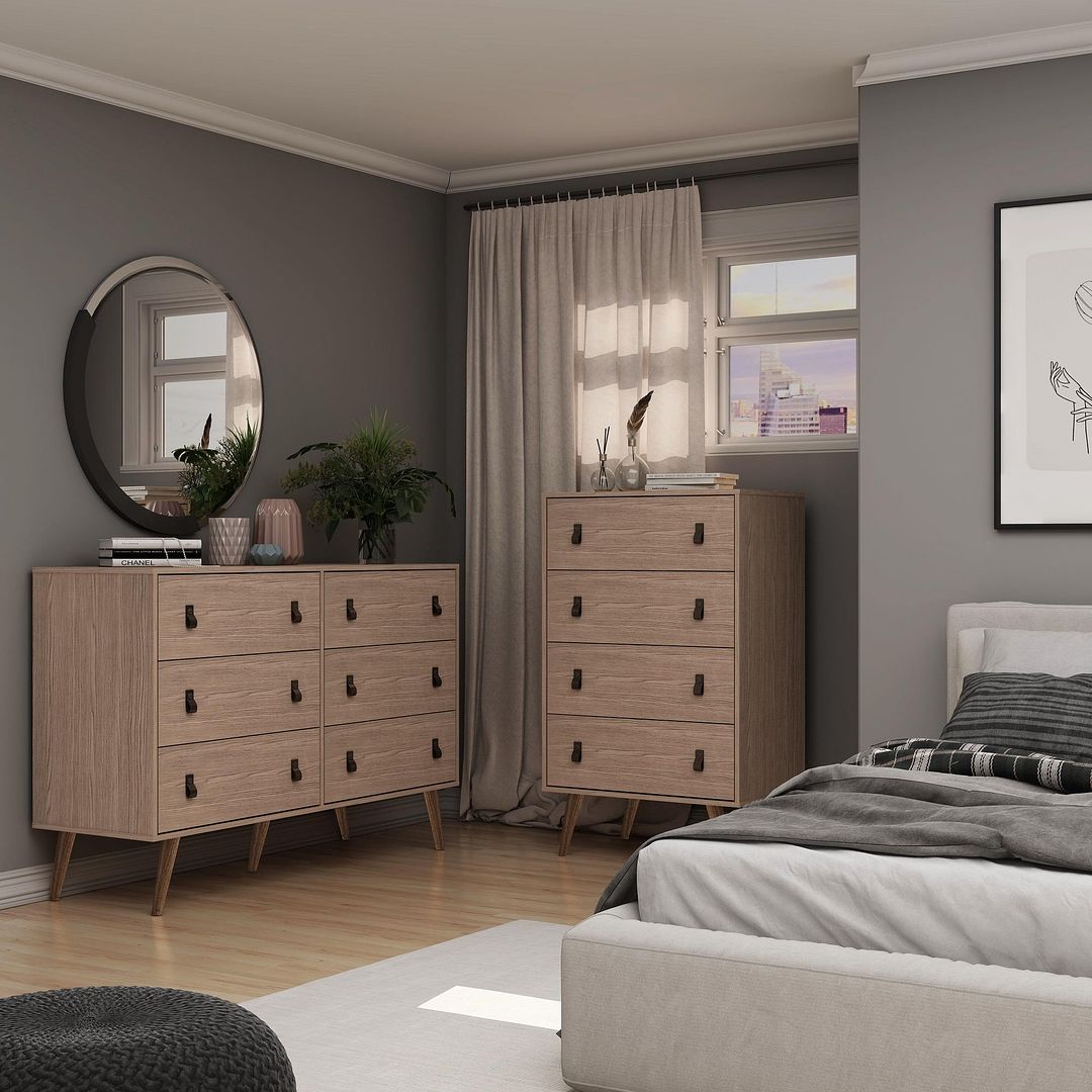 Manhattan Comfort Amber Matte Nature Double Wide & Tall Cabinet In A Set Of 2