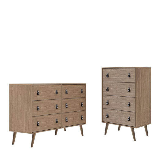 Manhattan Comfort Amber Matte Nature Double Wide & Tall Cabinet In A Set Of 2