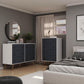 Manhattan Comfort Amber Matte White & Blue Double Wide & Tall Cabinet In A Set Of 2