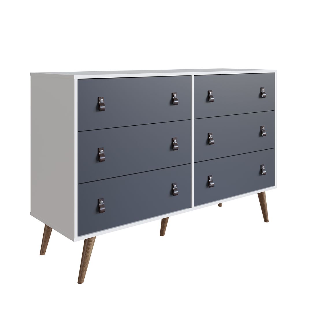 Manhattan Comfort Amber Matte White & Blue Double Wide & Tall Cabinet In A Set Of 2