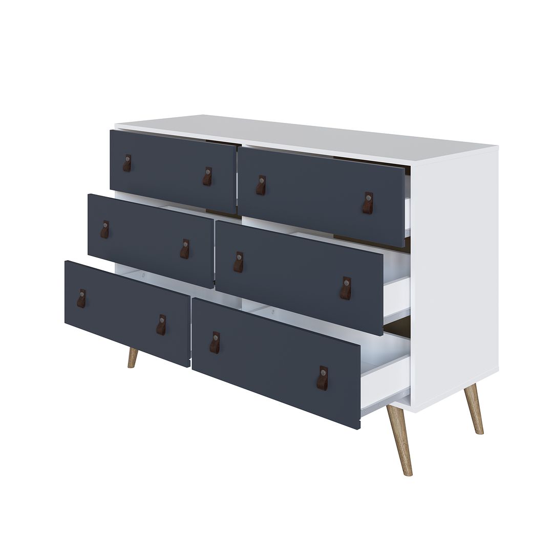 Manhattan Comfort Amber Matte White & Blue Double Wide & Tall Cabinet In A Set Of 2