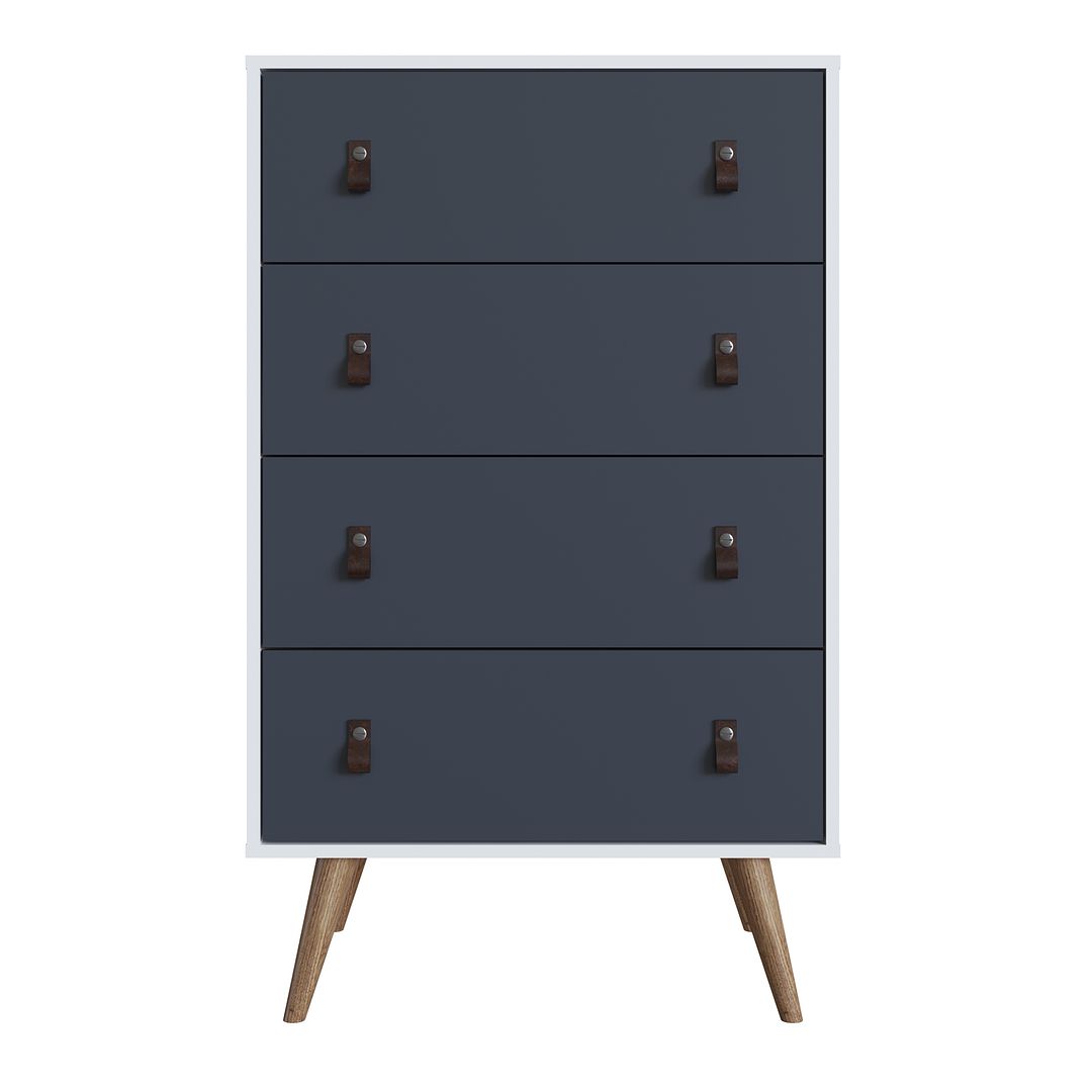 Manhattan Comfort Amber Matte White & Blue Double Wide & Tall Cabinet In A Set Of 2
