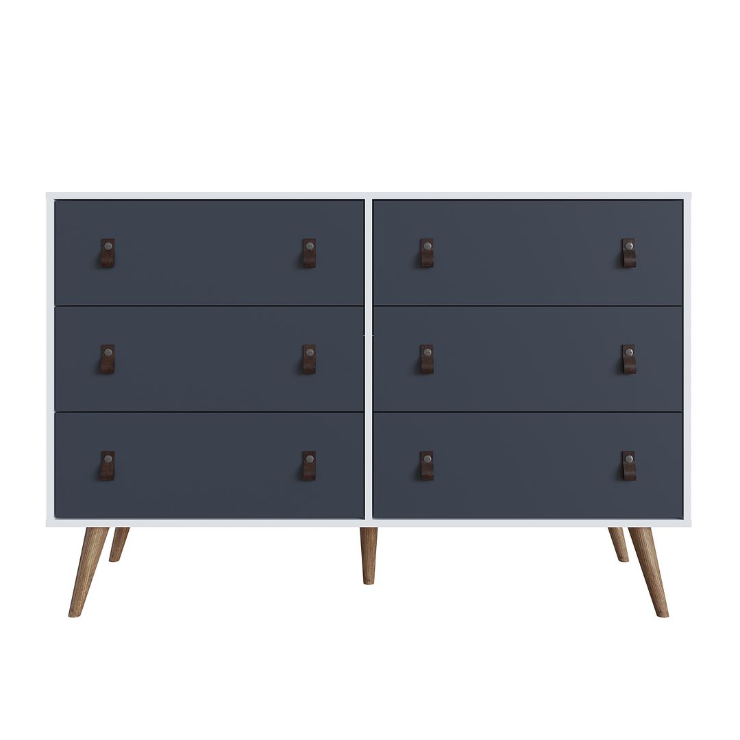 Manhattan Comfort Amber Matte White & Blue Double Wide & Tall Cabinet In A Set Of 2