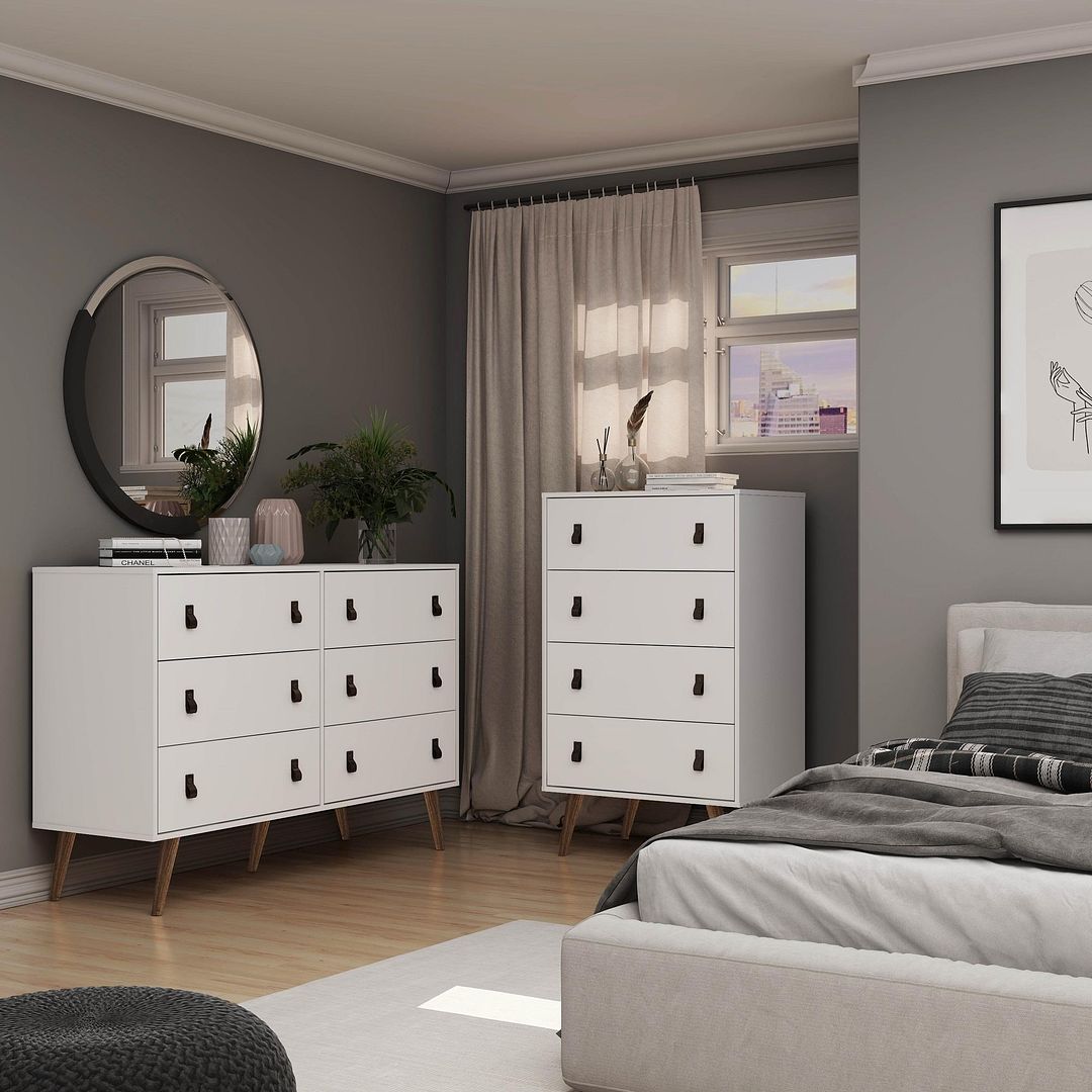 Manhattan Comfort Amber Matte White Double Wide & Tall Cabinet In A Set Of 2