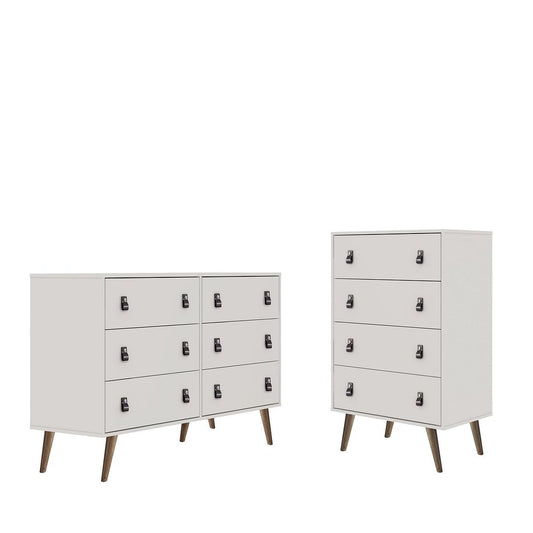 Manhattan Comfort Amber Matte White Double Wide & Tall Cabinet In A Set Of 2