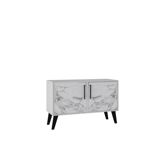 Manhattan Comfort Amsterdam Double Side Table Cabinet 2.0 With 3 Shelves In White Marble