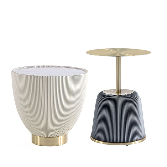 Manhattan Comfort Anderson 2-Piece Cream & Gray Upholstered End Tables 1.0 & 2.0