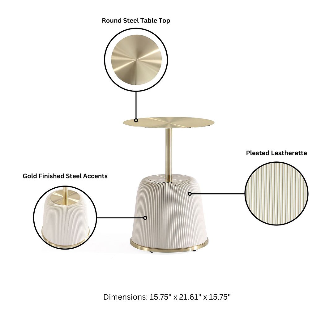 Manhattan Comfort Anderson 2-Piece Gold & Cream Upholstered End Tables 1.0 & 2.0