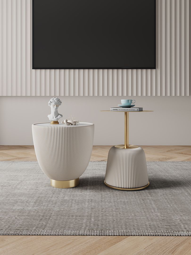 Manhattan Comfort Anderson 2-Piece Gold & Cream Upholstered End Tables 1.0 & 2.0