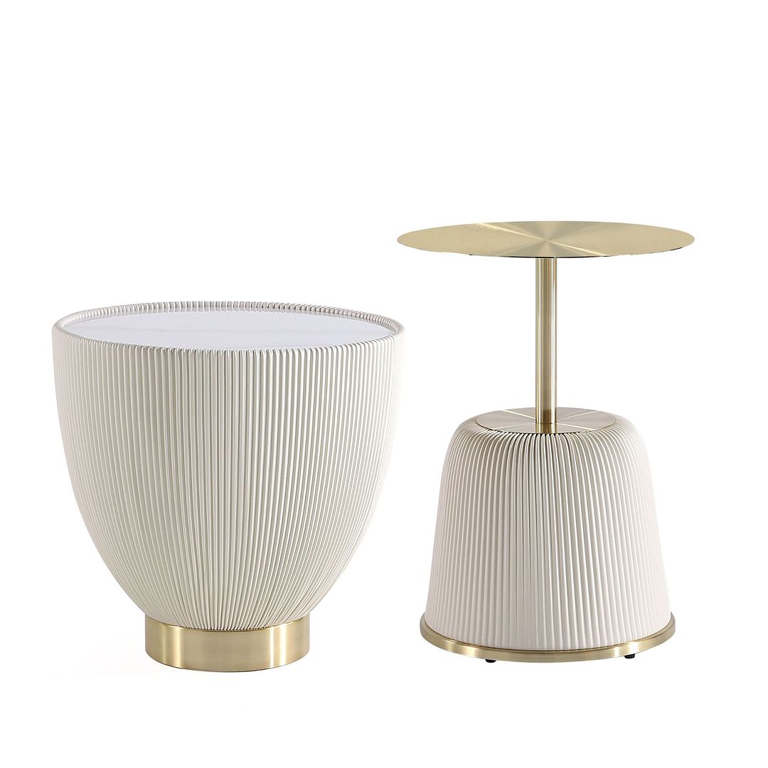 Manhattan Comfort Anderson 2-Piece Gold & Cream Upholstered End Tables 1.0 & 2.0