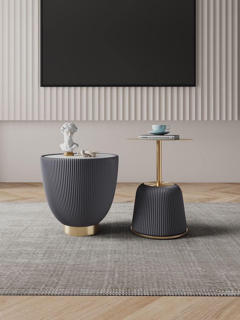 Manhattan Comfort Anderson 2-Piece Gold & Gray Upholstered End Tables 1.0 & 2.0