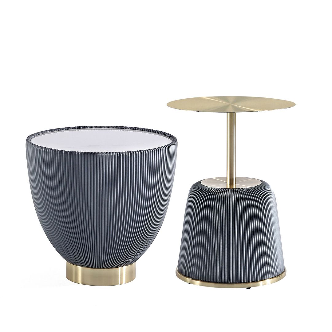 Manhattan Comfort Anderson 2-Piece Gold & Gray Upholstered End Tables 1.0 & 2.0