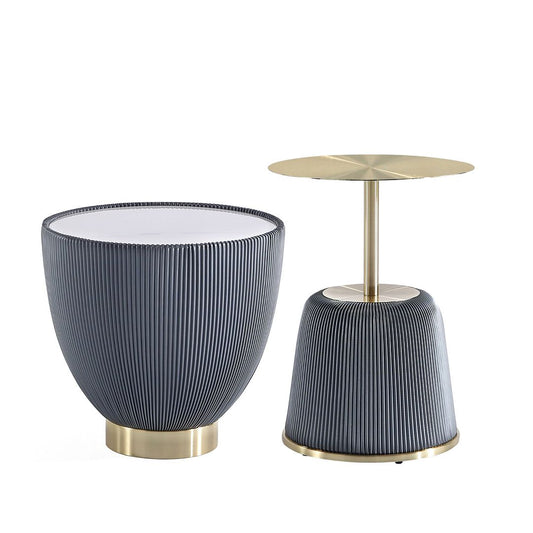 Manhattan Comfort Anderson 2-Piece Gold & Gray Upholstered End Tables 1.0 & 2.0
