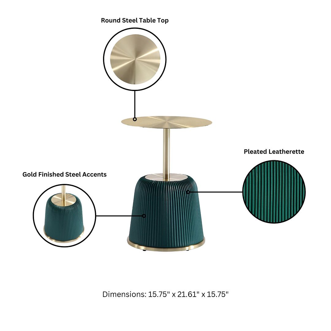 Manhattan Comfort Anderson 2-Piece Gold & Green Upholstered End Tables 1.0 & 2.0