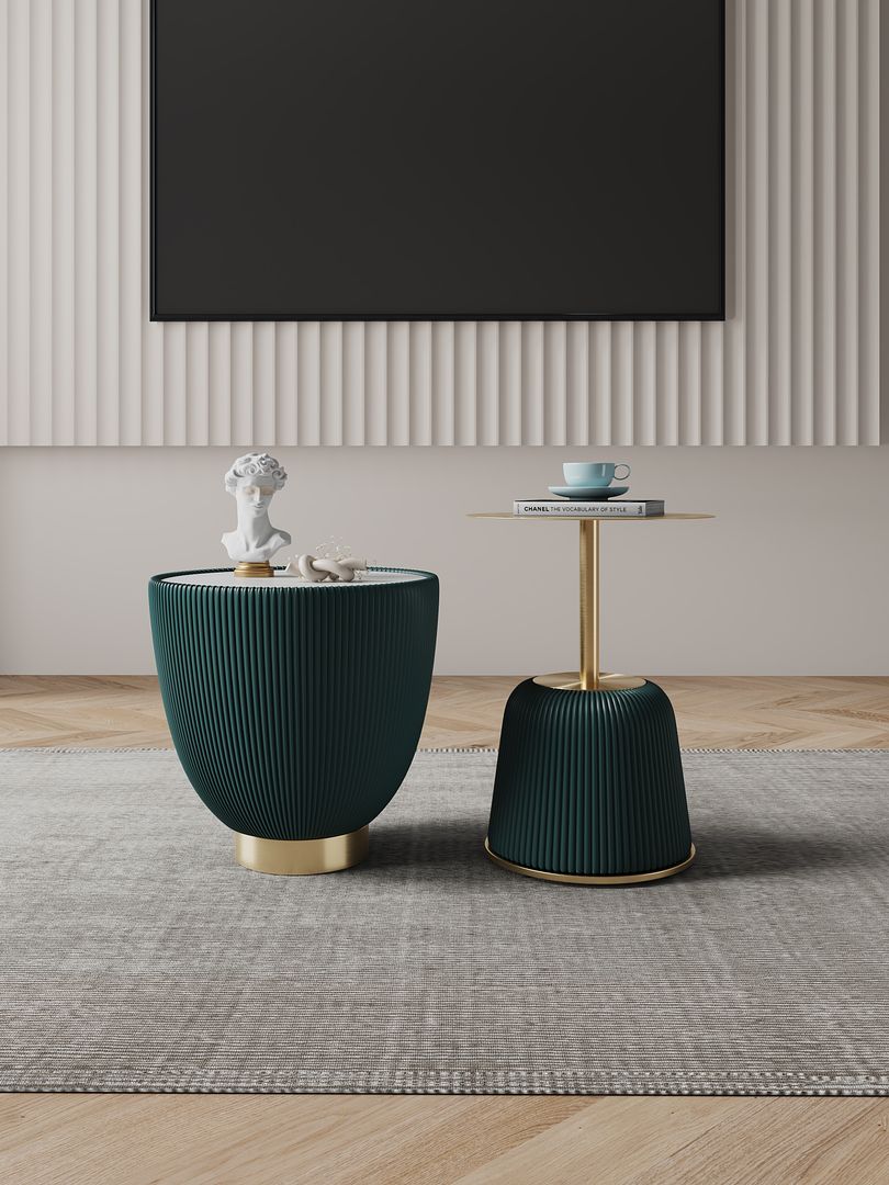Manhattan Comfort Anderson 2-Piece Gold & Green Upholstered End Tables 1.0 & 2.0