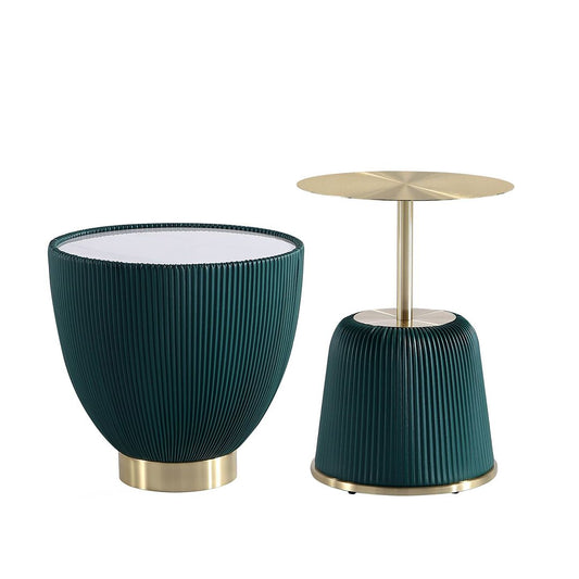 Manhattan Comfort Anderson 2-Piece Gold & Green Upholstered End Tables 1.0 & 2.0