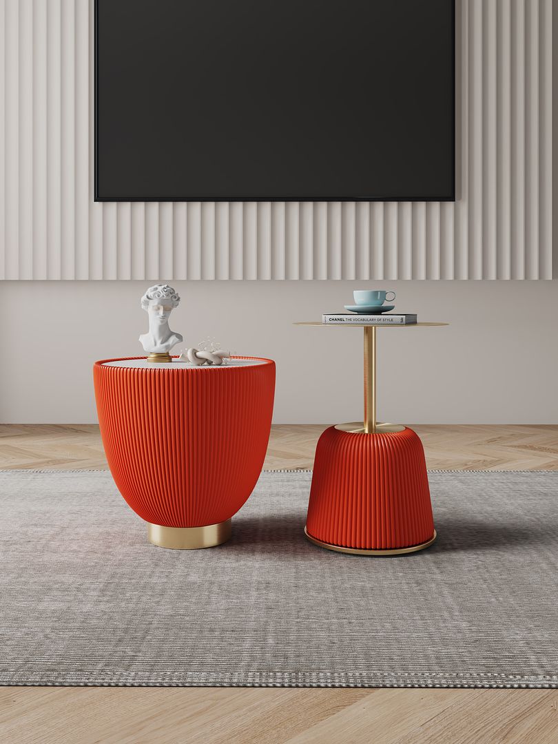 Manhattan Comfort Anderson 2-Piece Gold & Orange Upholstered End Tables 1.0 & 2.0