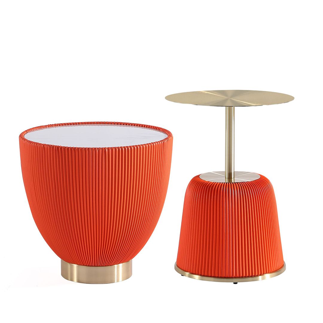 Manhattan Comfort Anderson 2-Piece Gold & Orange Upholstered End Tables 1.0 & 2.0