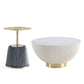 Manhattan Comfort Anderson 2-Piece Upholstered Coffee & End Table 1.0 In Cream & Gray Leatherette With Ceramic Faux Tabletop